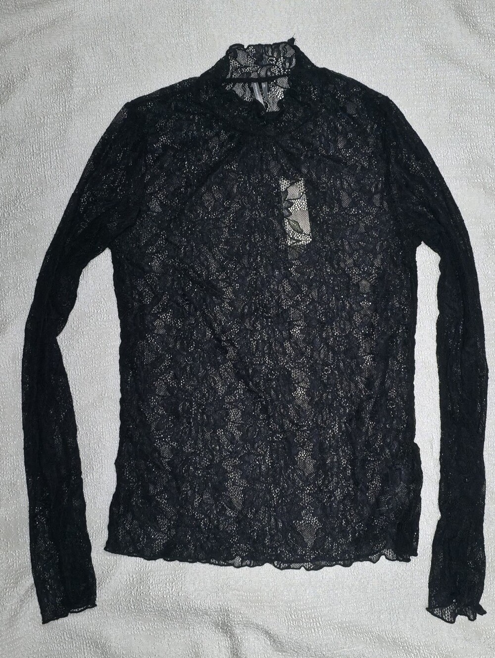 Anthropologie Black Lace Long Sleeve Top NWT XS Romantic Sheer